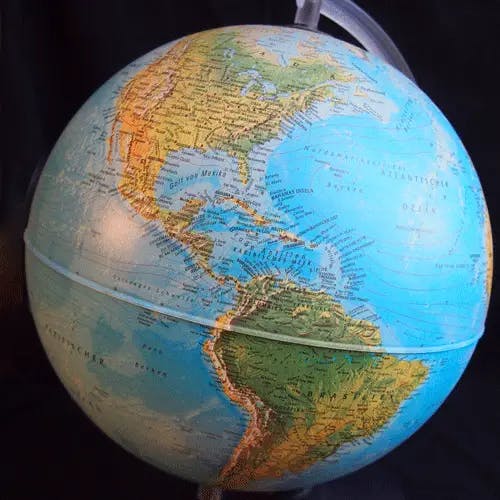 Earth globe showing Latin America